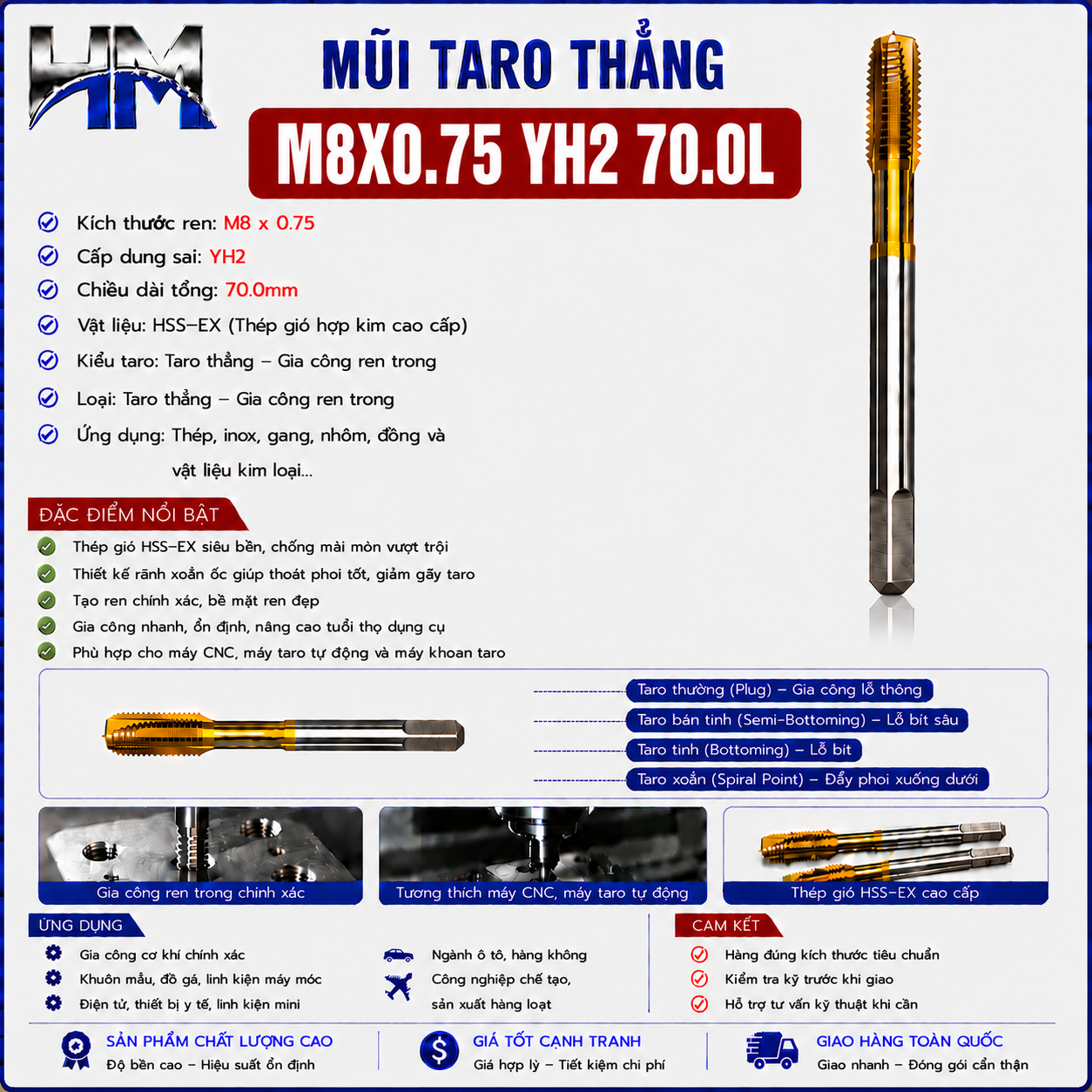 Mũi Taro Thẳng M8X0.75 YH2 70.0L