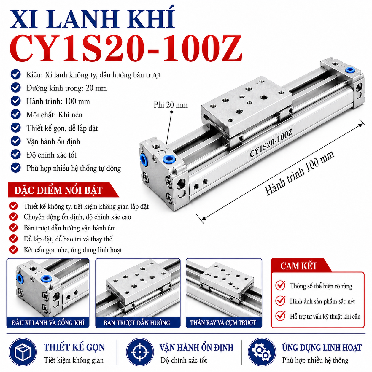 Xi lanh khí CY1S20-100Z