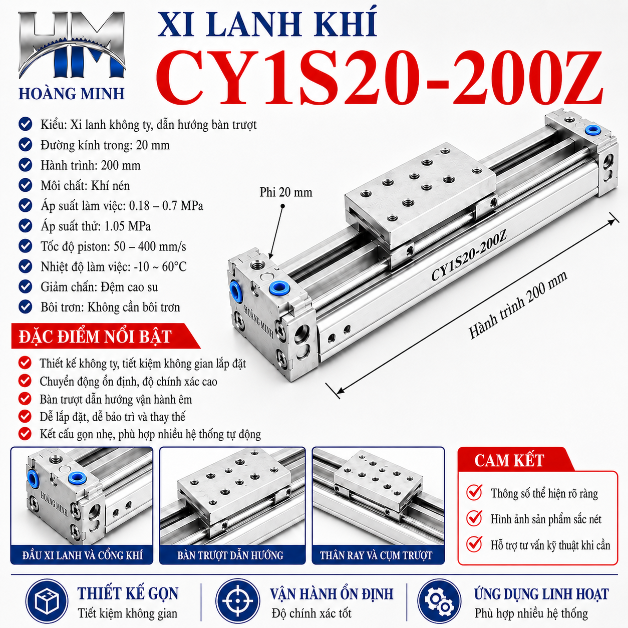 Xi lanh khí CY1S20-200Z