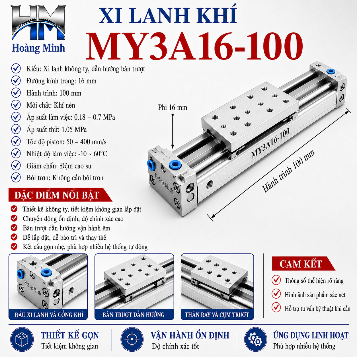 Xi lanh khí MY3A16-100