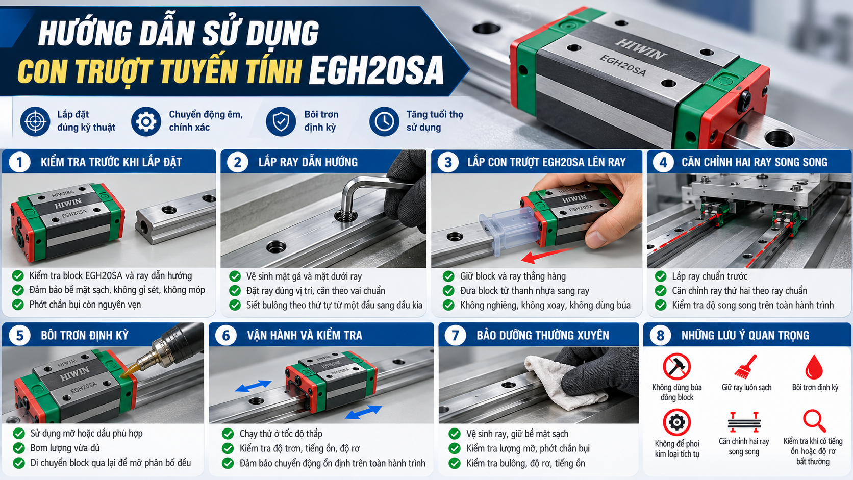 Hướng dẫn sử dụng con trượt tuyến tính EGH20SA