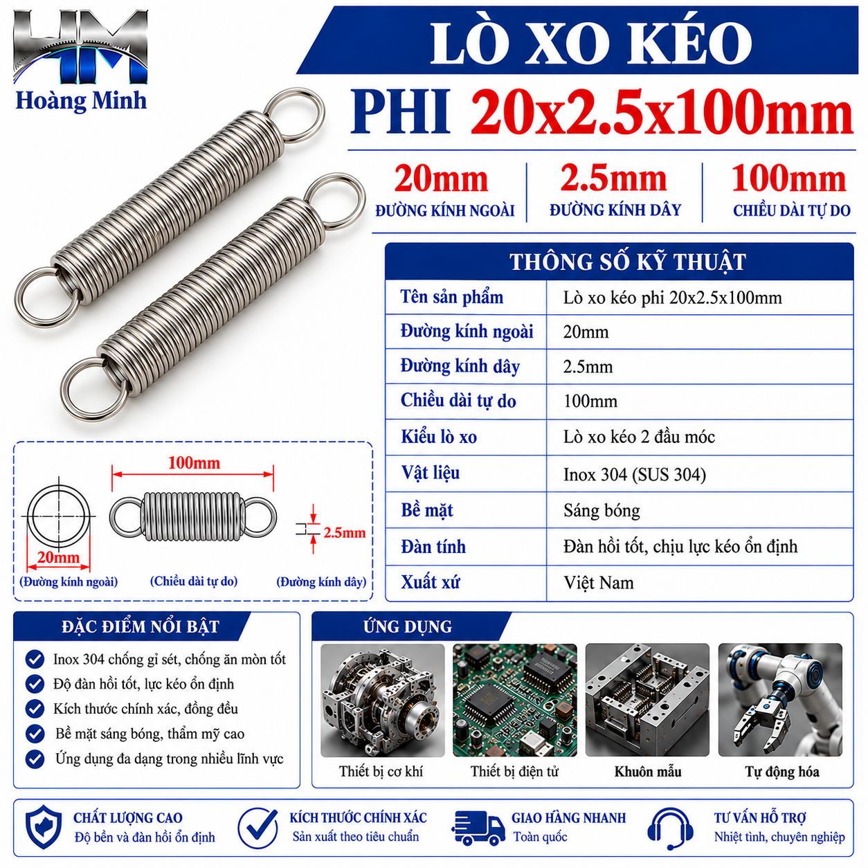 Lò xo kéo phi 20x2.5x100mm