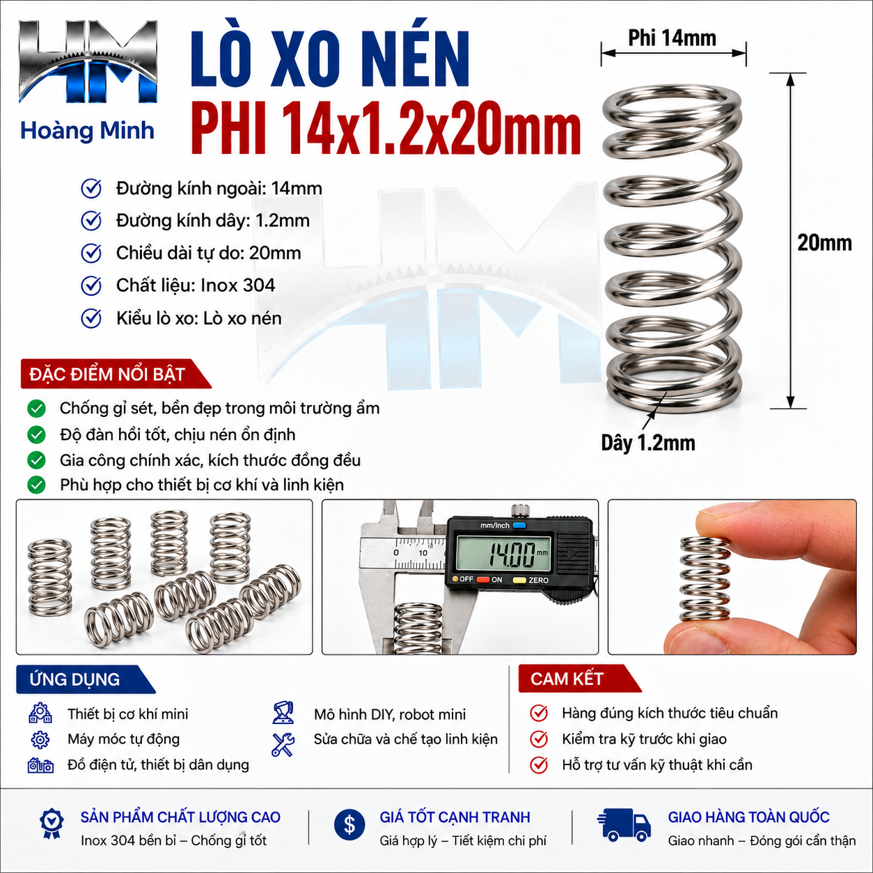 Lò xo nén phi 14x1.2x20mm