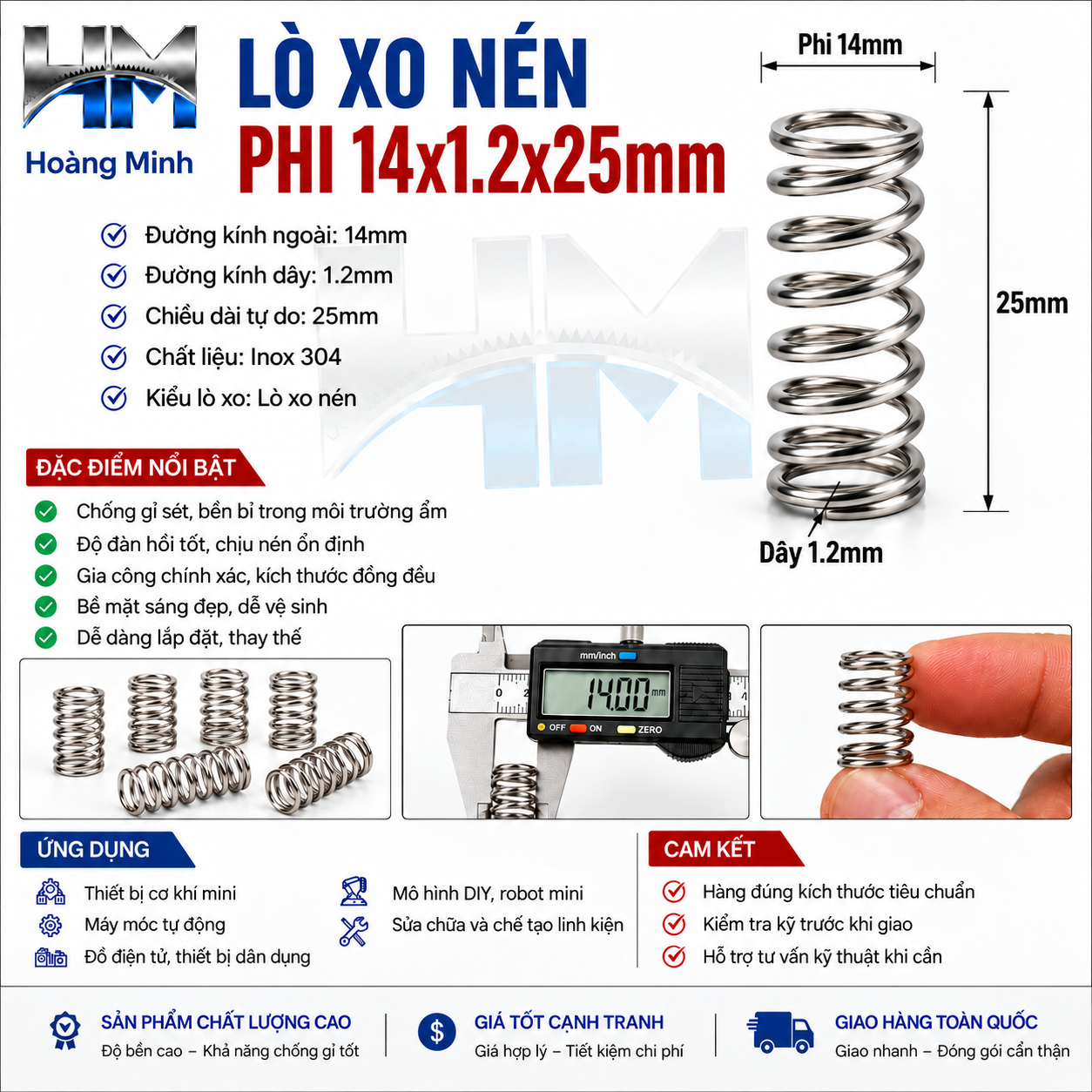Lò xo nén phi 14x1.2x25mm