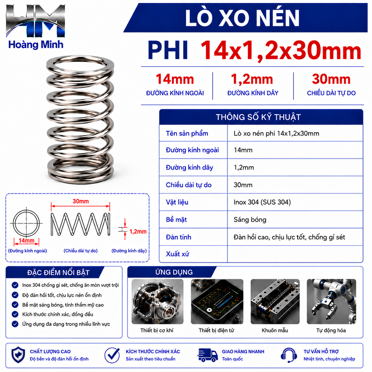 Lò xo nén phi 14x1.2x30mm