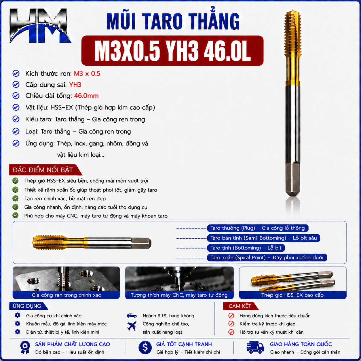Mũi Taro Thẳng M3X0.5 YH3 46.0L