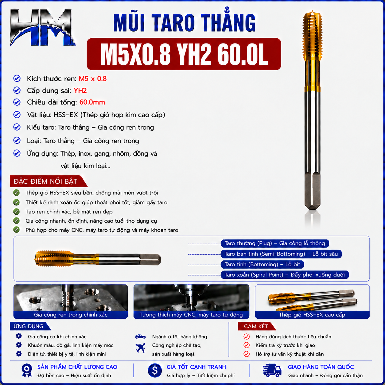 Mũi Taro Thẳng M5X0.8 YH2 60.0L