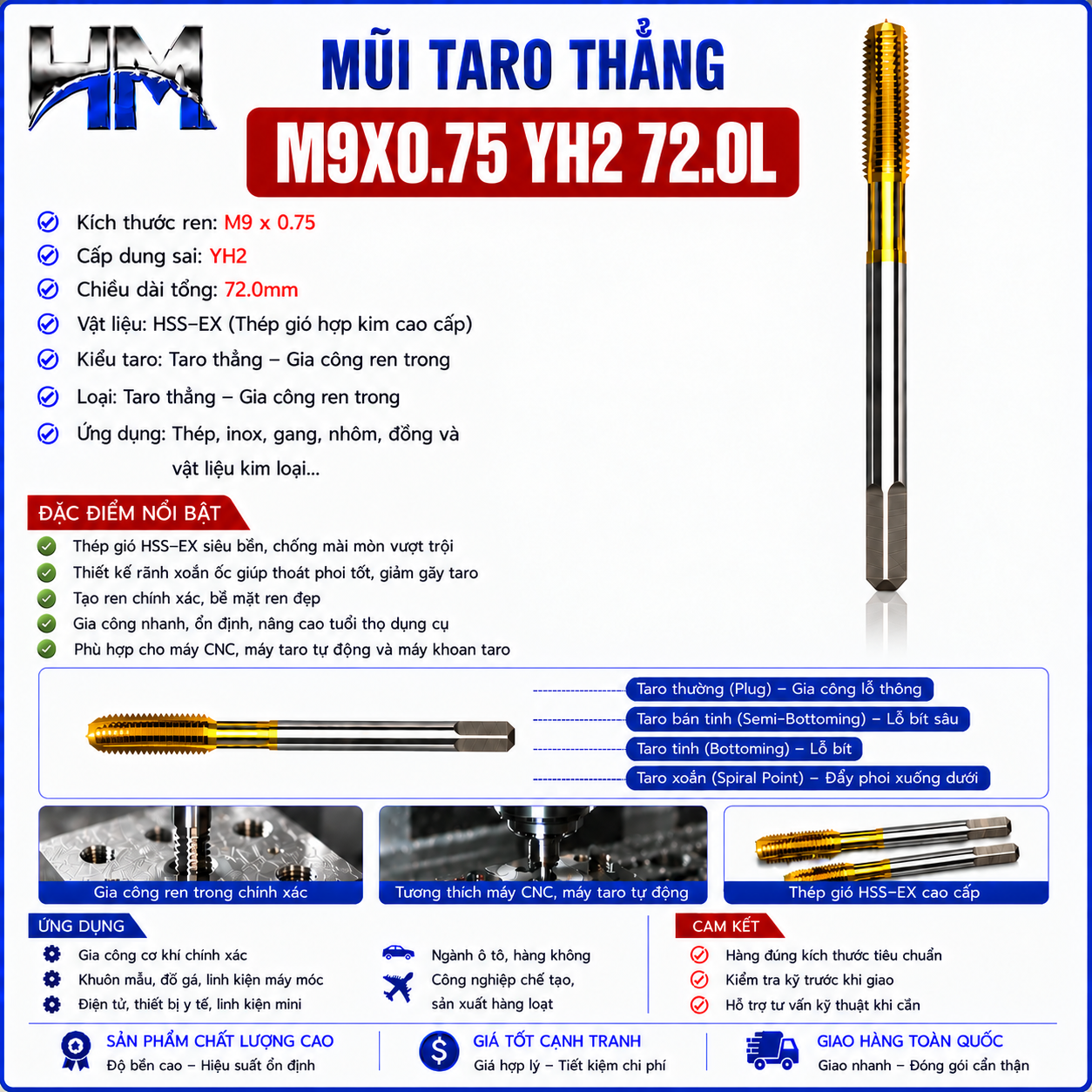 Mũi Taro Thẳng M9X0.75 YH2 72.0L