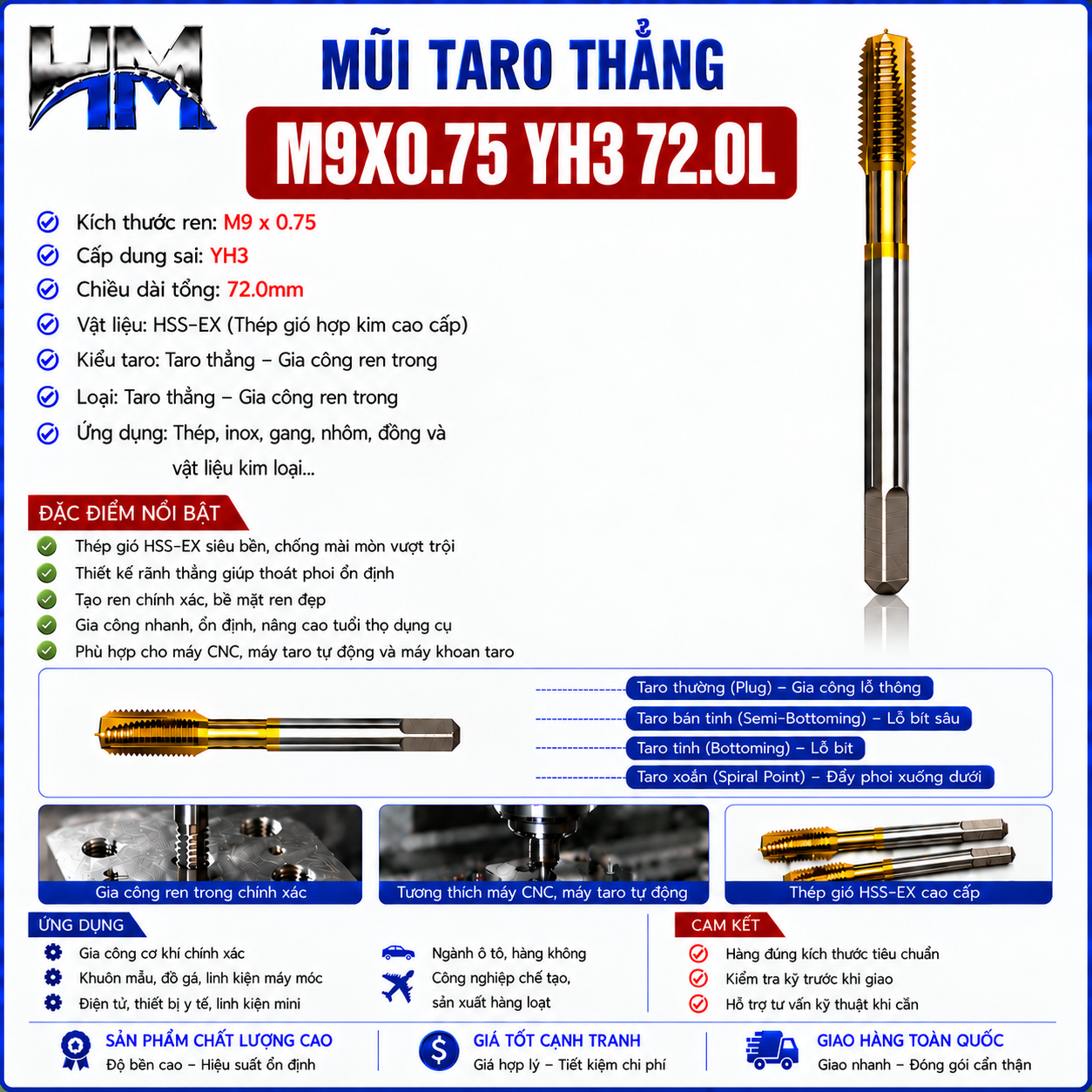 Mũi Taro Thẳng M9X0.75 YH3 72.0L