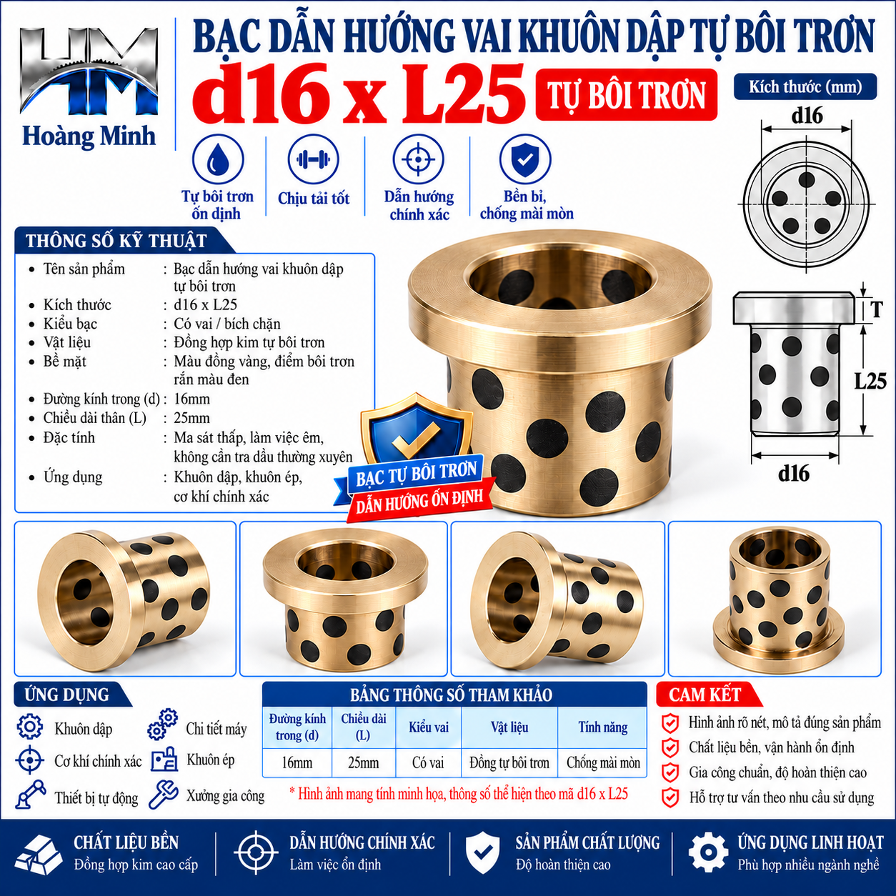 Bạc dẫn hướng vai khuôn dập tự bôi trơn d16xL25