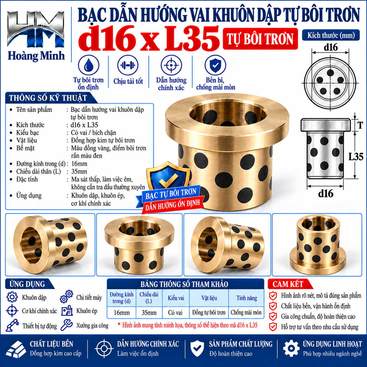 Bạc dẫn hướng vai khuôn dập tự bôi trơn d16xL35
