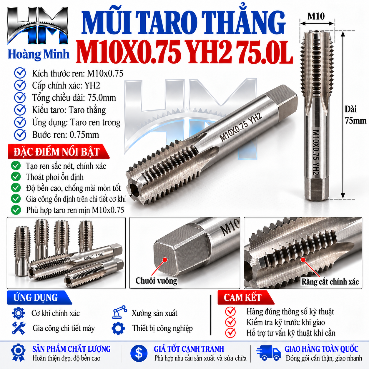Mũi Taro Thẳng M10X0.75 YH2 75.0L