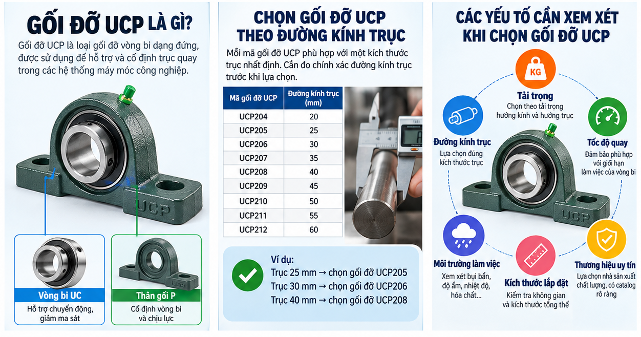 cách chọn gối đỡ UCP 01-1