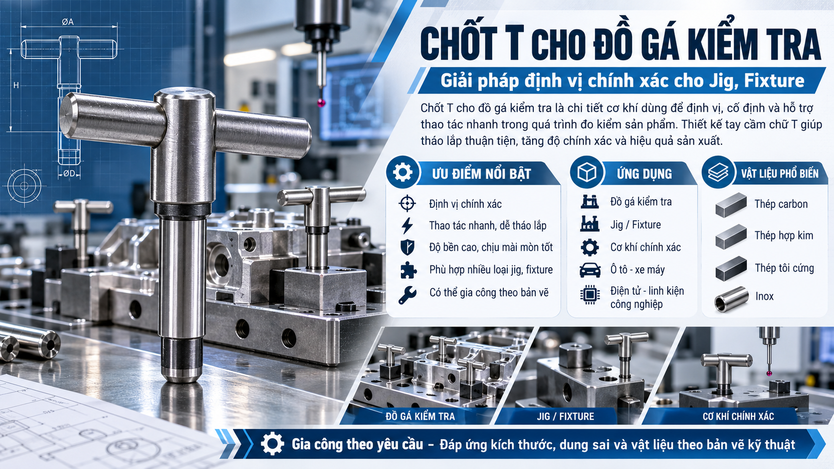 Chốt T cho đồ gá kiểm tra – Giải pháp định vị chính xác cho Jig, Fixture